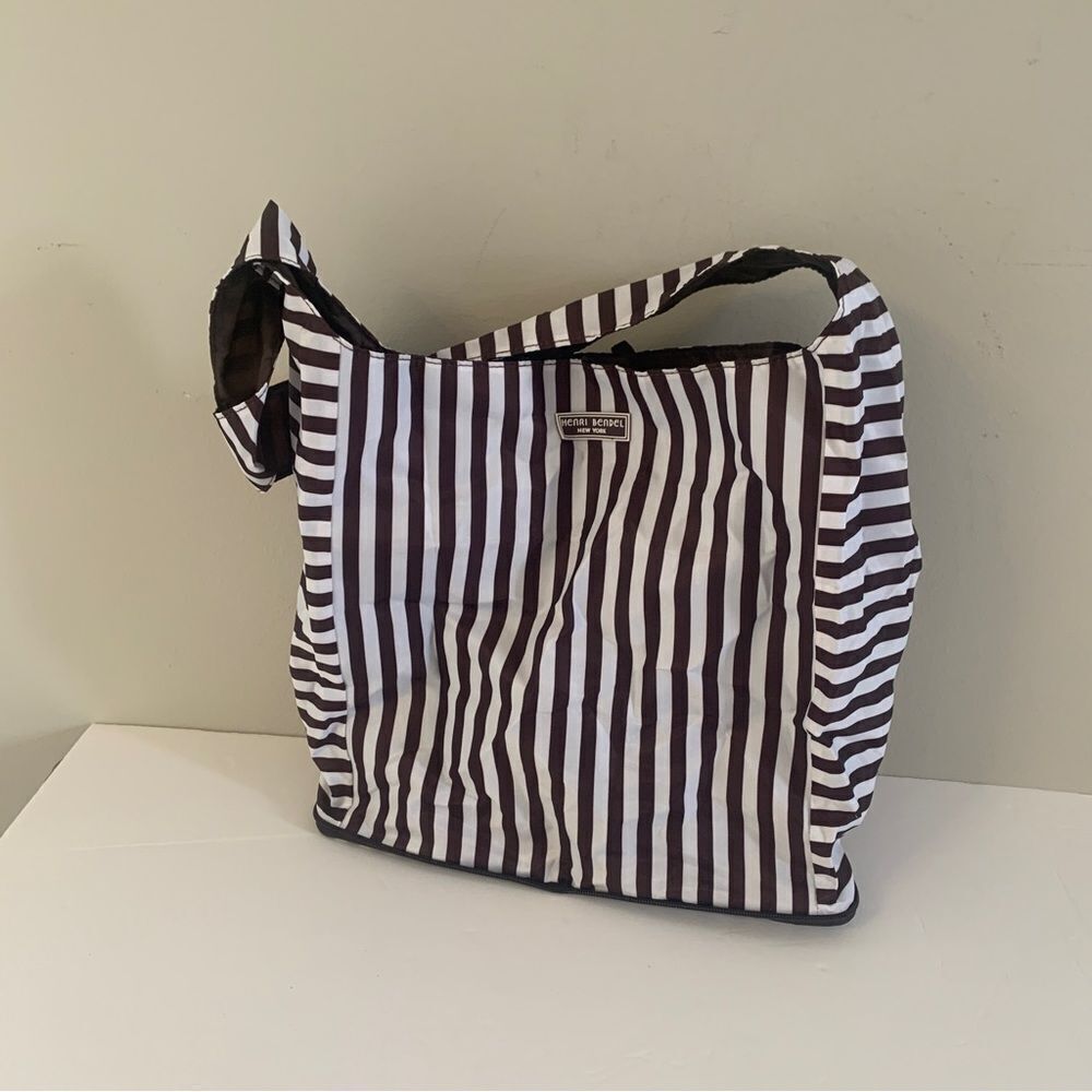 Henri Bendel Packable Black and White Striped Shoulder Bag - Picture 7 of 9
